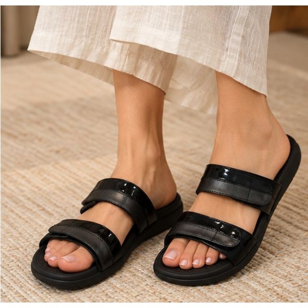 Vionic Black Two Strap Adjustable Comfort Slide Sandals Womens 10 Orthotic
